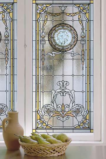 Window Privacy Film, Stained glass window with elegant geometry, 60 x 90cm, Transparent, Window Film