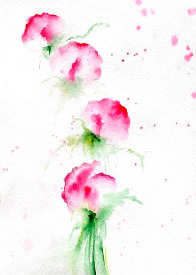 Постер - Акварельные бутоны цветов, 30 x 45 см, Холст на подрамнике, Цветы