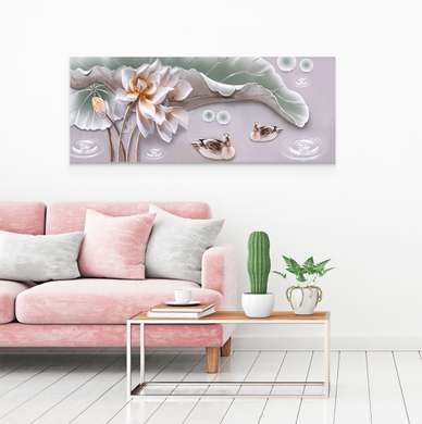 Poster - Delicate flower and ducks, 60 x 30 см, Canvas on frame
