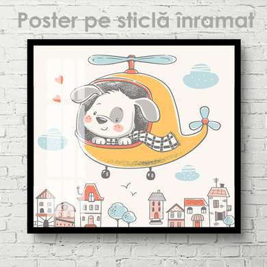 Poster - Câine în helicopter, 40 x 40 см, Panza pe cadru