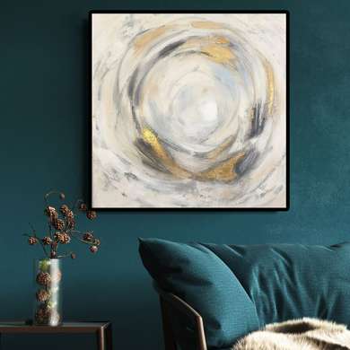Poster - Cerc abstract cu elemente aurii, 40 x 40 см, Panza pe cadru