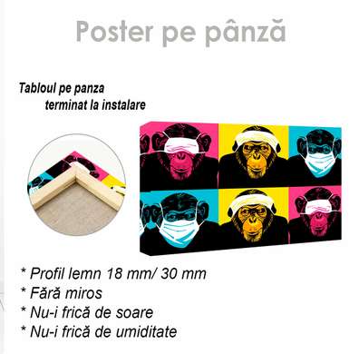 Poster, Maimuțele drăguțe, 60 x 30 см, 30 x 45 см, Panza pe cadru