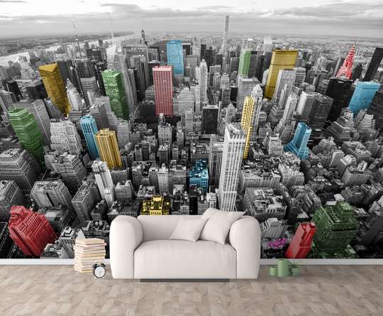 Wall Mural - Black and white New York with colorful accents