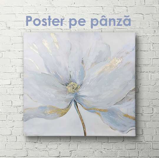 Постер - Нежный цветок с золотыми краями, 40 x 40 см, Холст на подрамнике, Ботаника