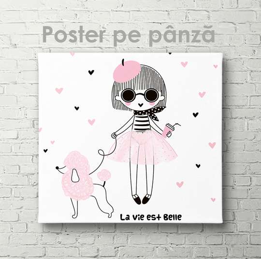 Poster - Girl with a poodle, 40 x 40 см, Canvas on frame, For Kids