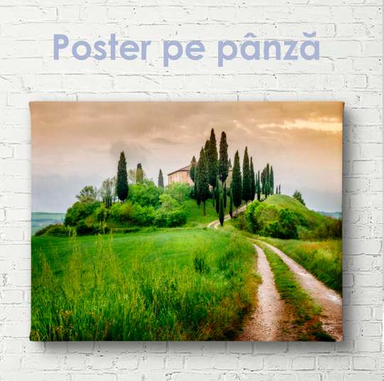 Постер - Дорога в деревушку, 45 x 30 см, Холст на подрамнике, Природа