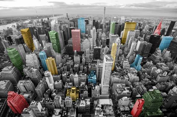 Фотообои - Черно белый Нью Йорк с разноцветными акцентами