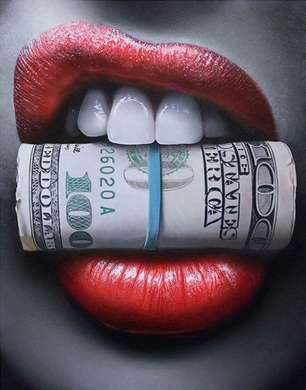 Poster - Red lips and dollars, 30 x 45 см, Canvas on frame