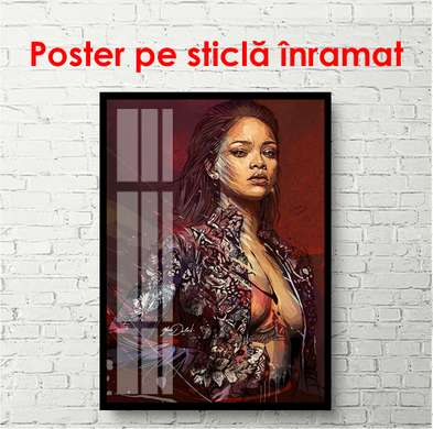Poster - Portretul cântăreței Rihanna, 60 x 90 см, Poster înrămat