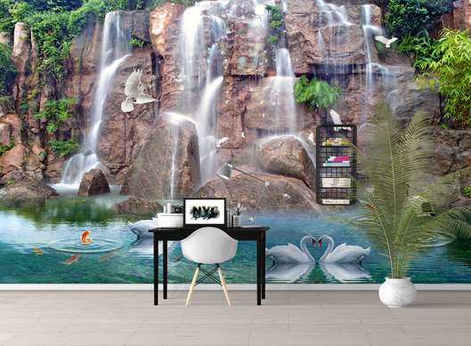 Wall Mural - Swans by the pond