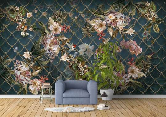 Wall Mural - Glamorous pink flowers on a dark background