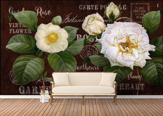 Фотообои - Белая роза на коричневом фоне