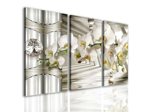 Modular picture, White orchid on a 3D background