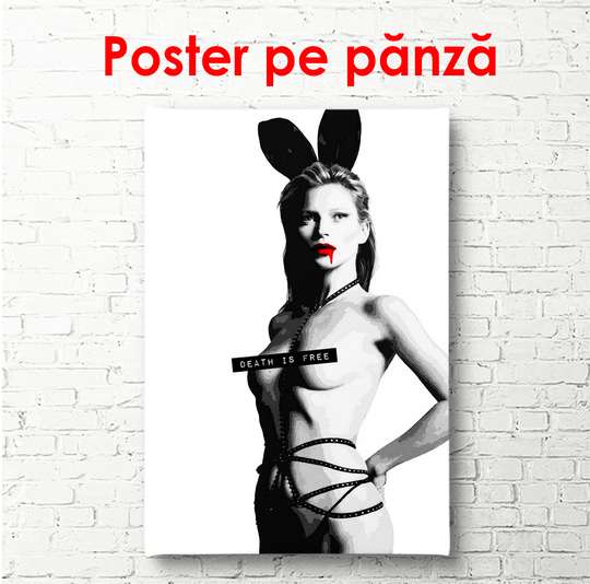 Постер - Кейт Мосс зайчик, 60 x 90 см, Постер в раме
