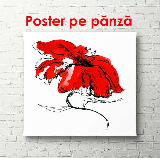 Poster - Red flower, 100 x 100 см, Framed poster, Minimalism