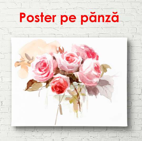 Poster - Bouquet of pink flowers on a white background, 90 x 60 см, Framed poster, Minimalism