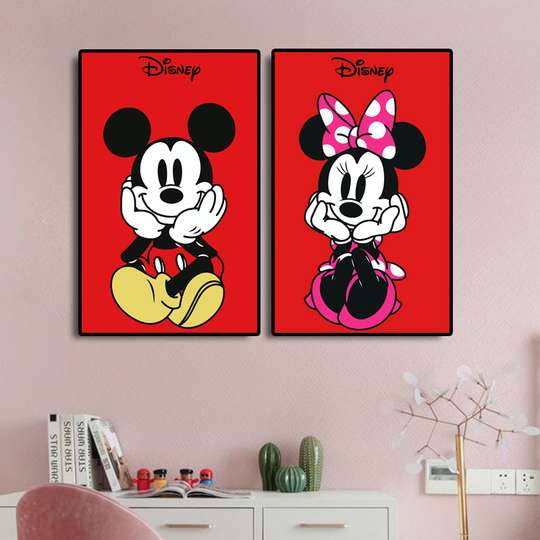 Poster - Mickey and Minnie Mouse, 60 x 90 см, Framed poster on glass, Sets