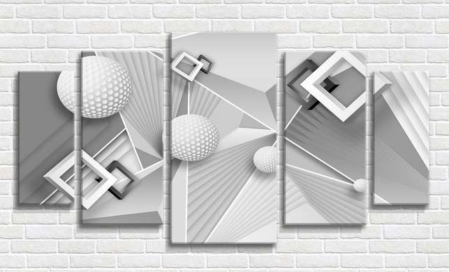 Modular picture, 3D geometric shapes in gray shades, 108 х 60