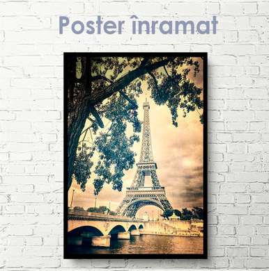Poster - Eiffel Tower in vintage retro style, 30 x 60 см, Canvas on frame