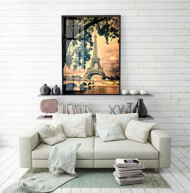 Постер - Эйфелевая Башня в винтажном ретро стиле, 30 x 60 см, Холст на подрамнике