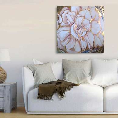 Poster - Floare albă cu margini aurii, 40 x 40 см, Panza pe cadru