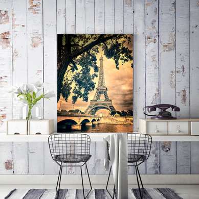 Poster - Turnul Eiffel în stil retro vintage, 30 x 60 см, Panza pe cadru