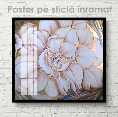 Poster - Floare albă cu margini aurii, 40 x 40 см, Panza pe cadru