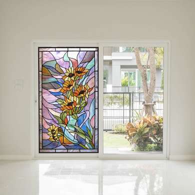 Autocolant pentru Ferestre, Vitraliu decorativ geometric cu floarea soarelui, 60 x 90cm, Transparent