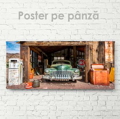 Poster - Retro mașină verde, 60 x 30 см, Panza pe cadru