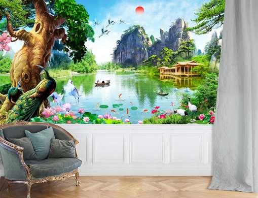 Wall Mural - Chinese landscape by the lake