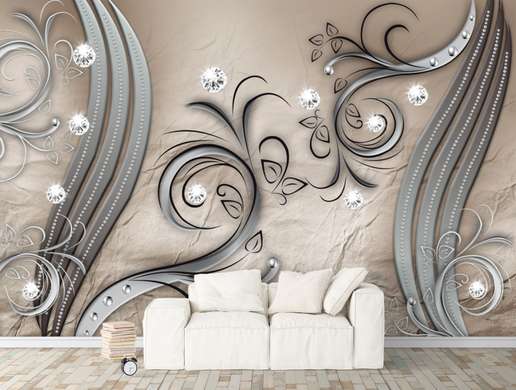 Wall Mural - Gray lines and gems on a brown background