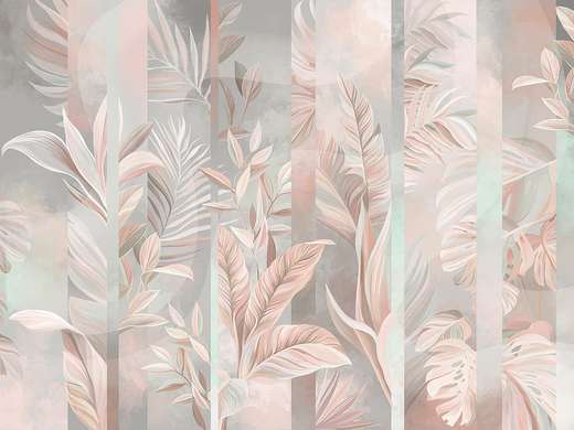 Wall Mural - Pale pink leaves on a gray background