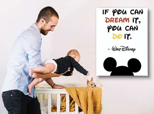 Poster - Mickey Mouse cu citat, 30 x 45 см, Panza pe cadru, Pentru Copii