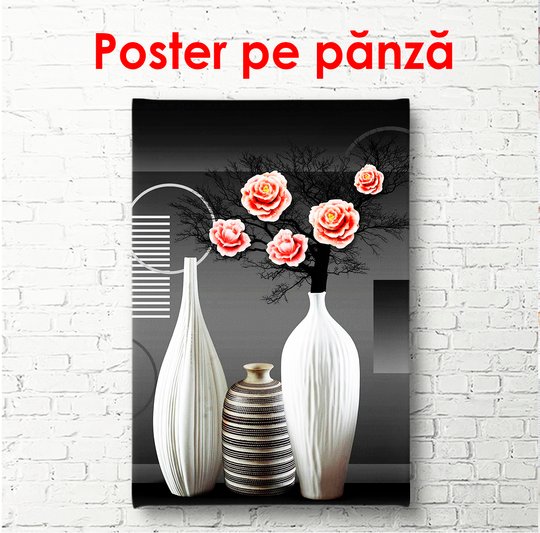 Poster, Natură cu vaze și trandafiri, 60 x 90 см, Poster înrămată