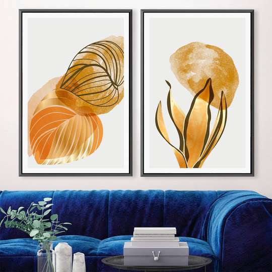 Poster - Plants and Golden Shades, 60 x 90 см, Framed poster on glass, Sets