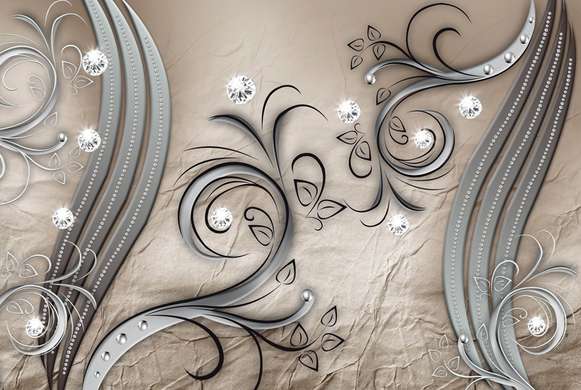 Wall Mural - Gray lines and gems on a brown background