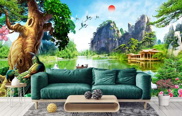 Wall Mural - Chinese landscape by the lake