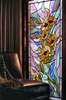 Самоклейка для окон, Геометрический декоративный витраж с подсолнухом, 60 x 90cm, Transparent, Витражная Пленка