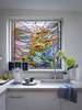 Window Privacy Film, Geometric decorative stained glass window with sunflower, 60 x 90cm, Transparent, Window Film