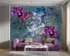 Wall Mural - Colorful peacock with colorful flowers on a dark background