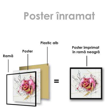 Poster - Trandafir abstract cu particule aurii, 40 x 40 см, Panza pe cadru