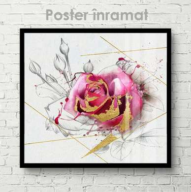 Poster - Trandafir abstract cu particule aurii, 40 x 40 см, Panza pe cadru