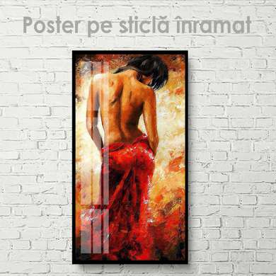 Poster - Doamnă într-o rochie roșie aprinsă, 30 x 90 см, Panza pe cadru