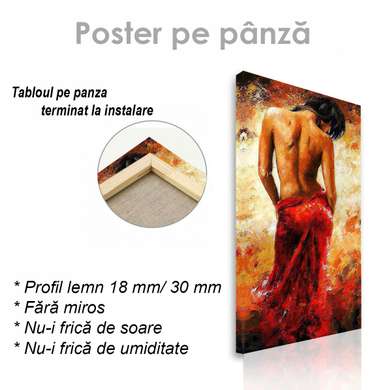 Poster - Lady in a bright red dress, 30 x 90 см, Canvas on frame, Glamour