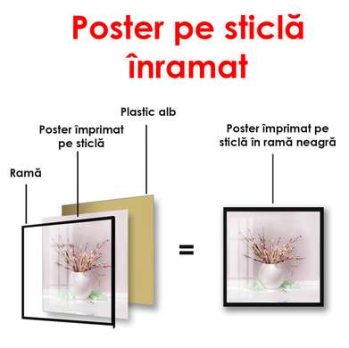 Poster - Vază albă cu crenguțe, 100 x 100 см, Poster înrămat