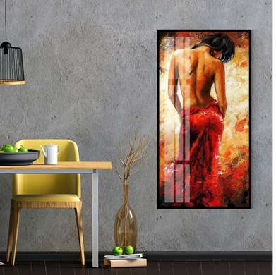 Poster - Doamnă într-o rochie roșie aprinsă, 30 x 90 см, Panza pe cadru