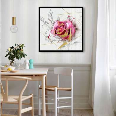 Poster - Abstract rose with golden notes, 40 x 40 см, Canvas on frame