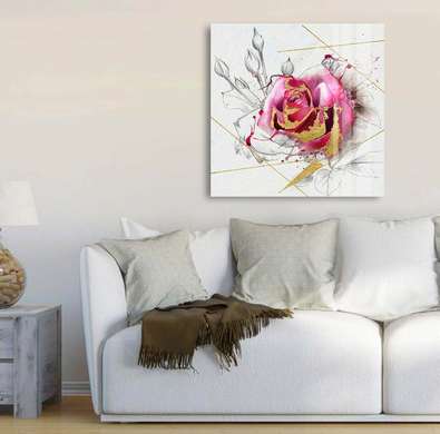 Постер - Абстрактная роза с золотыми нотками, 40 x 40 см, Холст на подрамнике