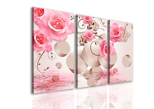Tablou Pe Panza Multicanvas, Trandafirul roz pe un fundal 3D., 70 x 50