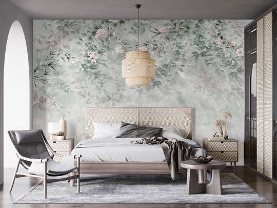 Wall Mural - Green twigs and delicate flowers